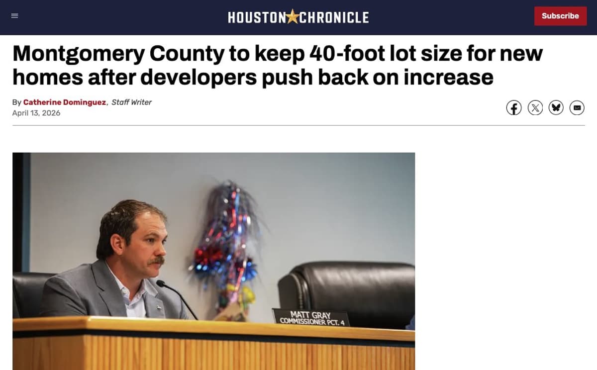 Houston Suburb Dodges 25% Lot‑size Hike, Averting Housing Squeeze