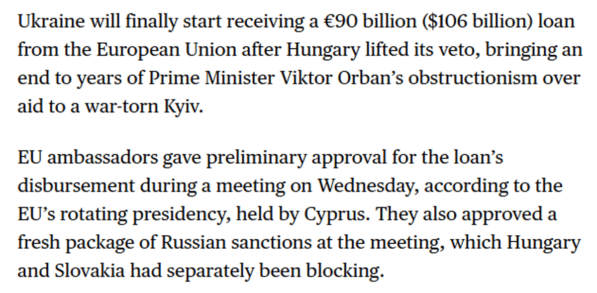 EU Unlocks €90 Billion Loan for Ukraine After Veto Lifted