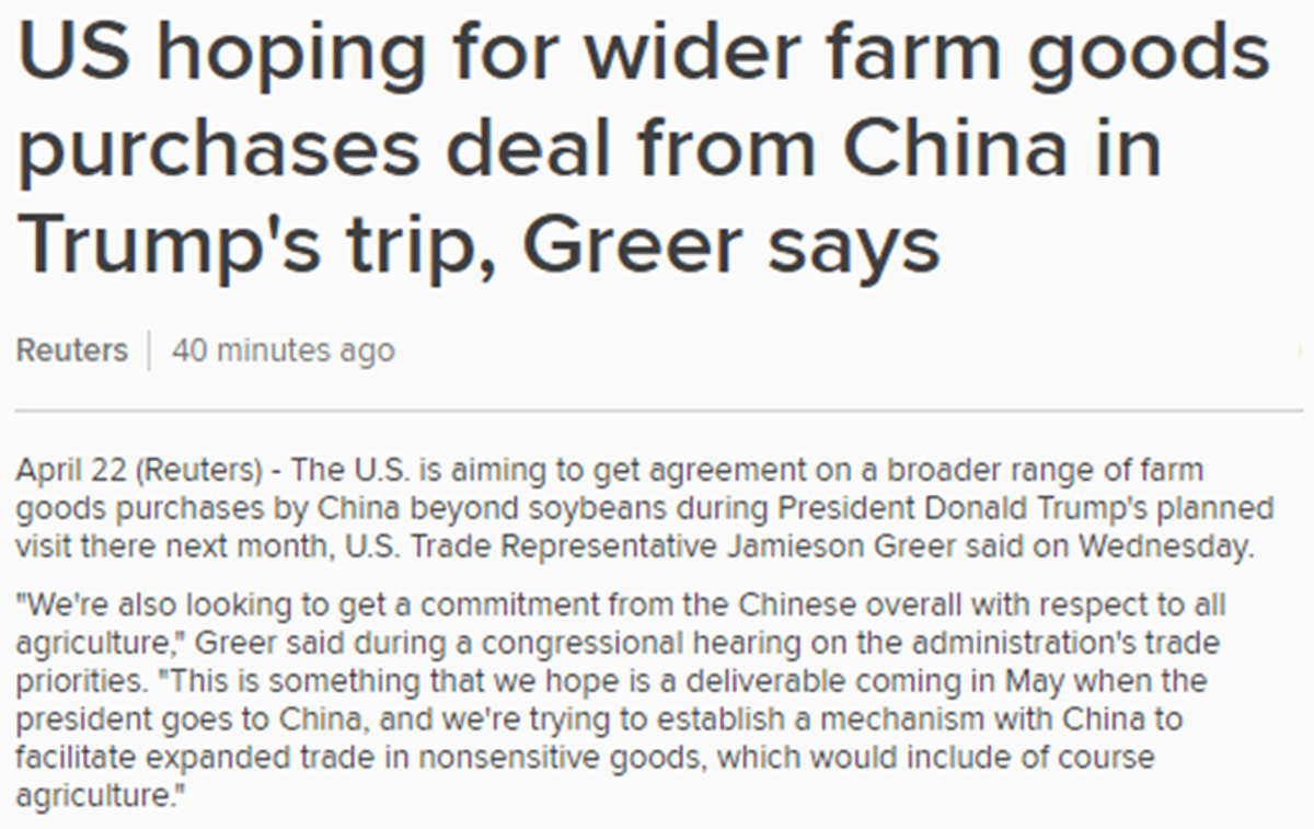U.S. Aims for Expanded China Agricultural Trade Deal