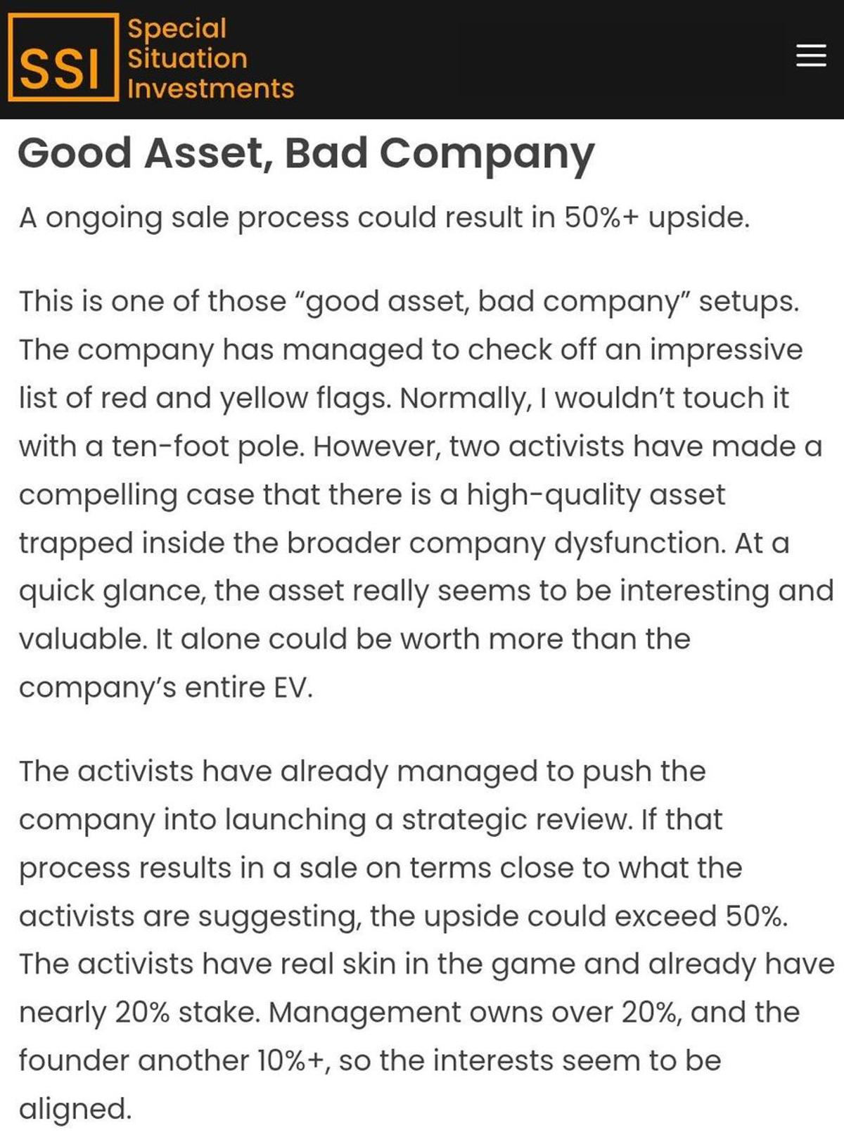 Activist Push Reveals Asset Worth Over Company Valuation