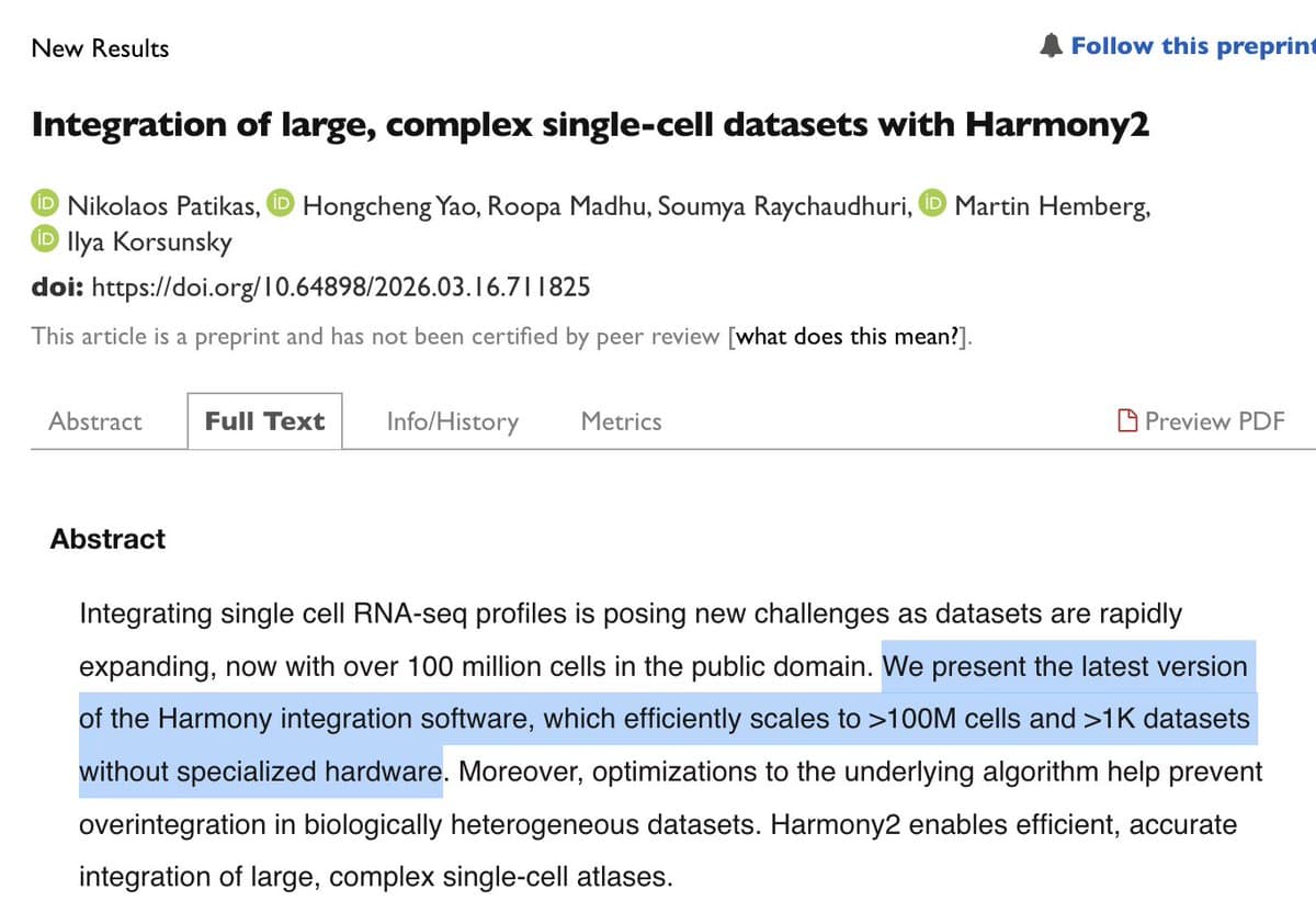 Harmony Scales scRNA‑seq Integration Beyond 100 Million Cells