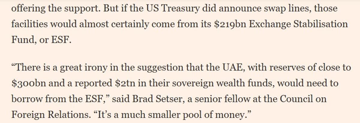 FT: Treasury's ESF Cash‑strapped Compared to Emirates' Central Bank