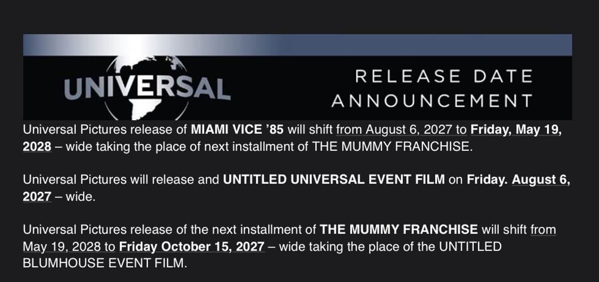 Universal Pushes Miami Vice 85 to May, Signaling Confidence