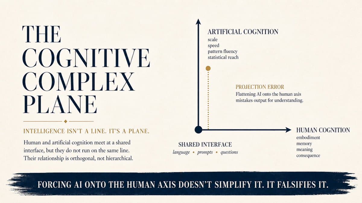 Human and AI Intelligence Occupy Orthogonal Planes, Not a Line