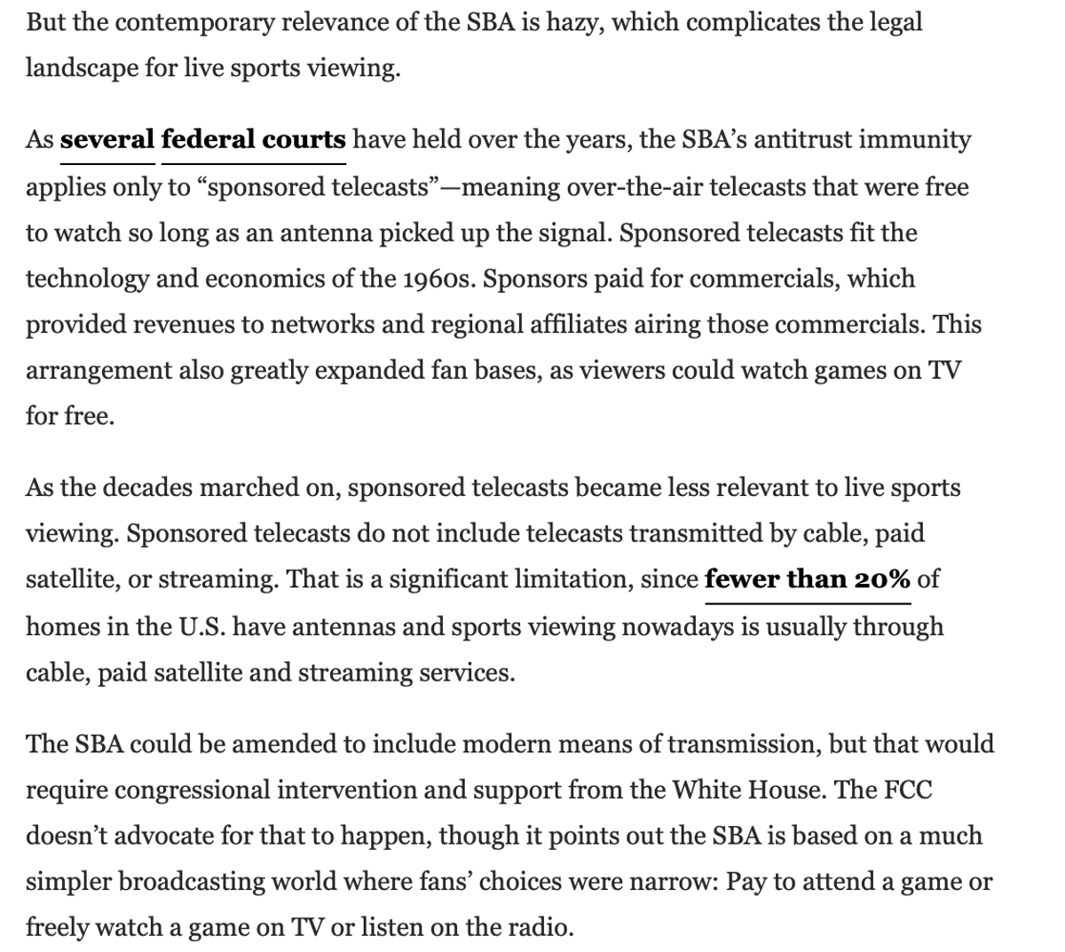 1961 Sports Broadcasting Act Shields only Free TV, Not Streaming