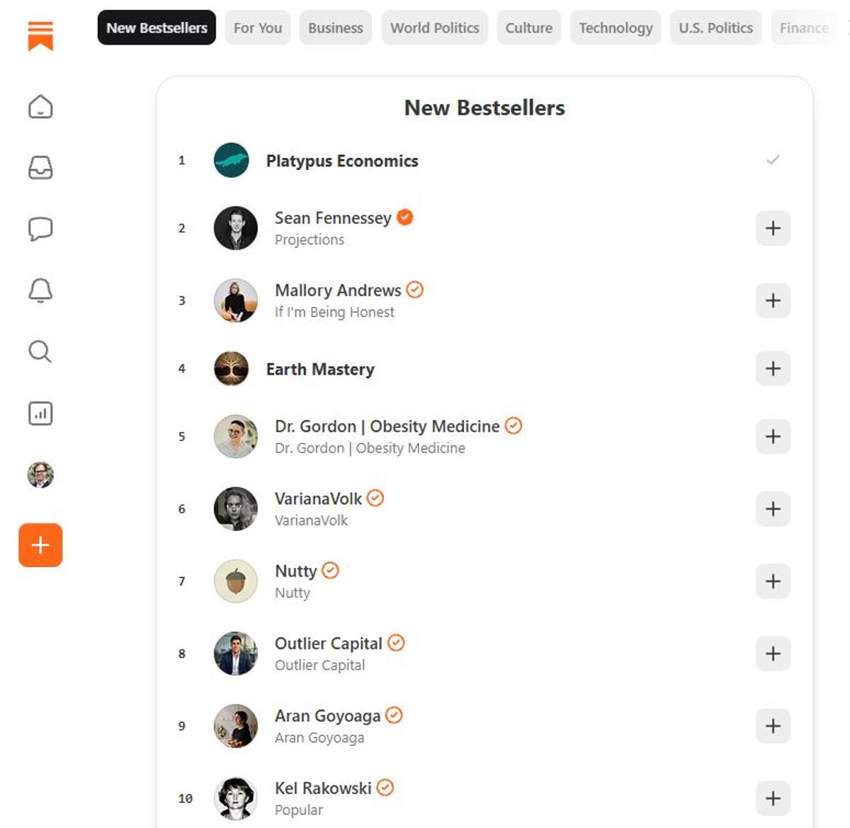 Platypus Economics Hits Substack's New Bestseller List