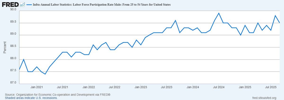 Prime‑age Male Labor Participation up, Overall Rate Misleading
