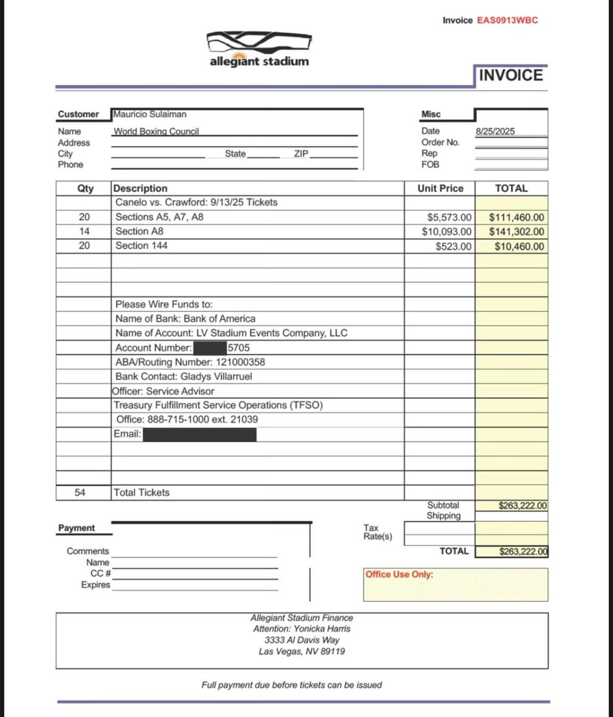 WBC Spent $265K on Canelo‑Crawford Fight Tickets.