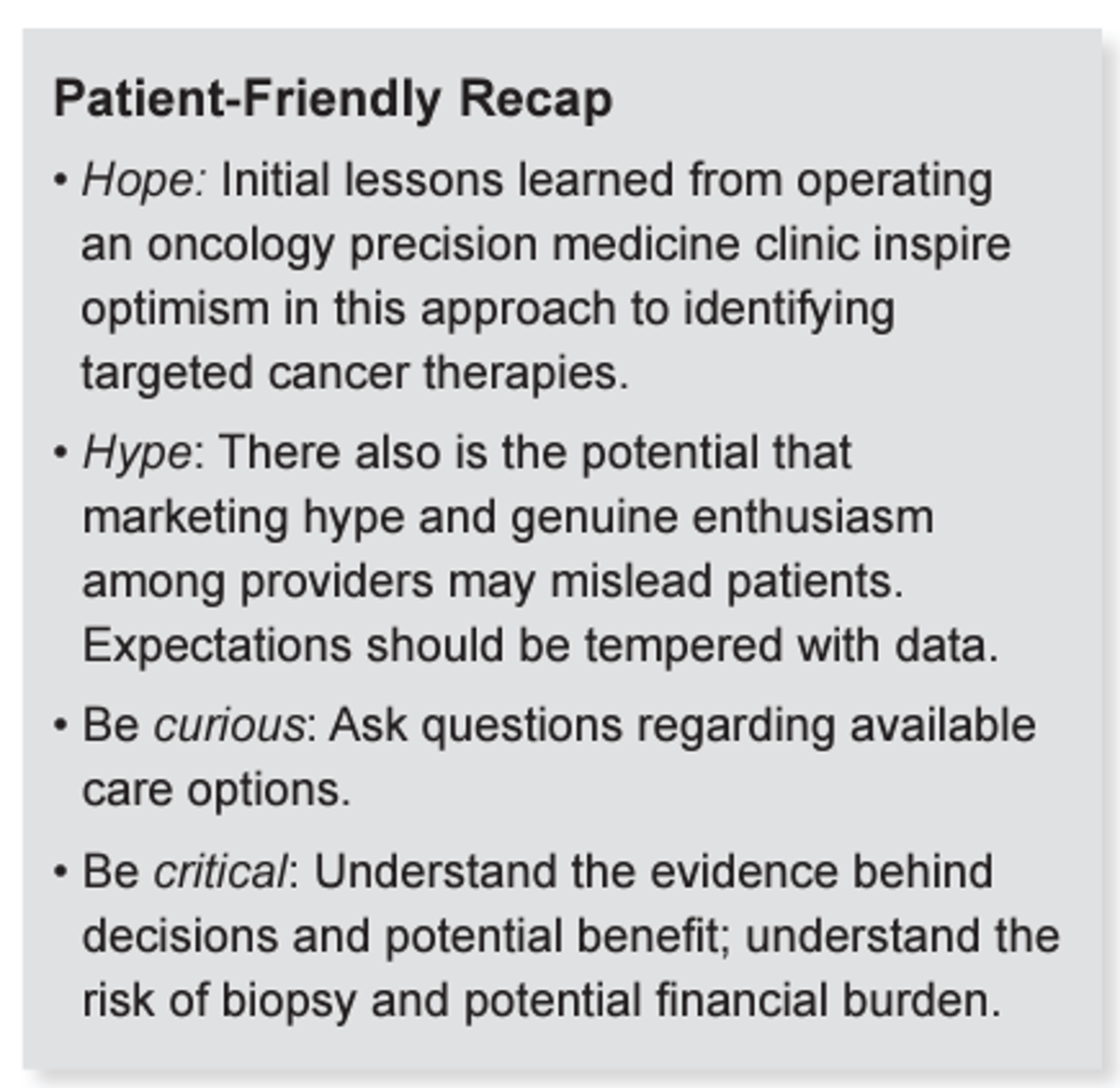 First-Year Lessons Coordinating an Oncology Precision Medicine Clinic