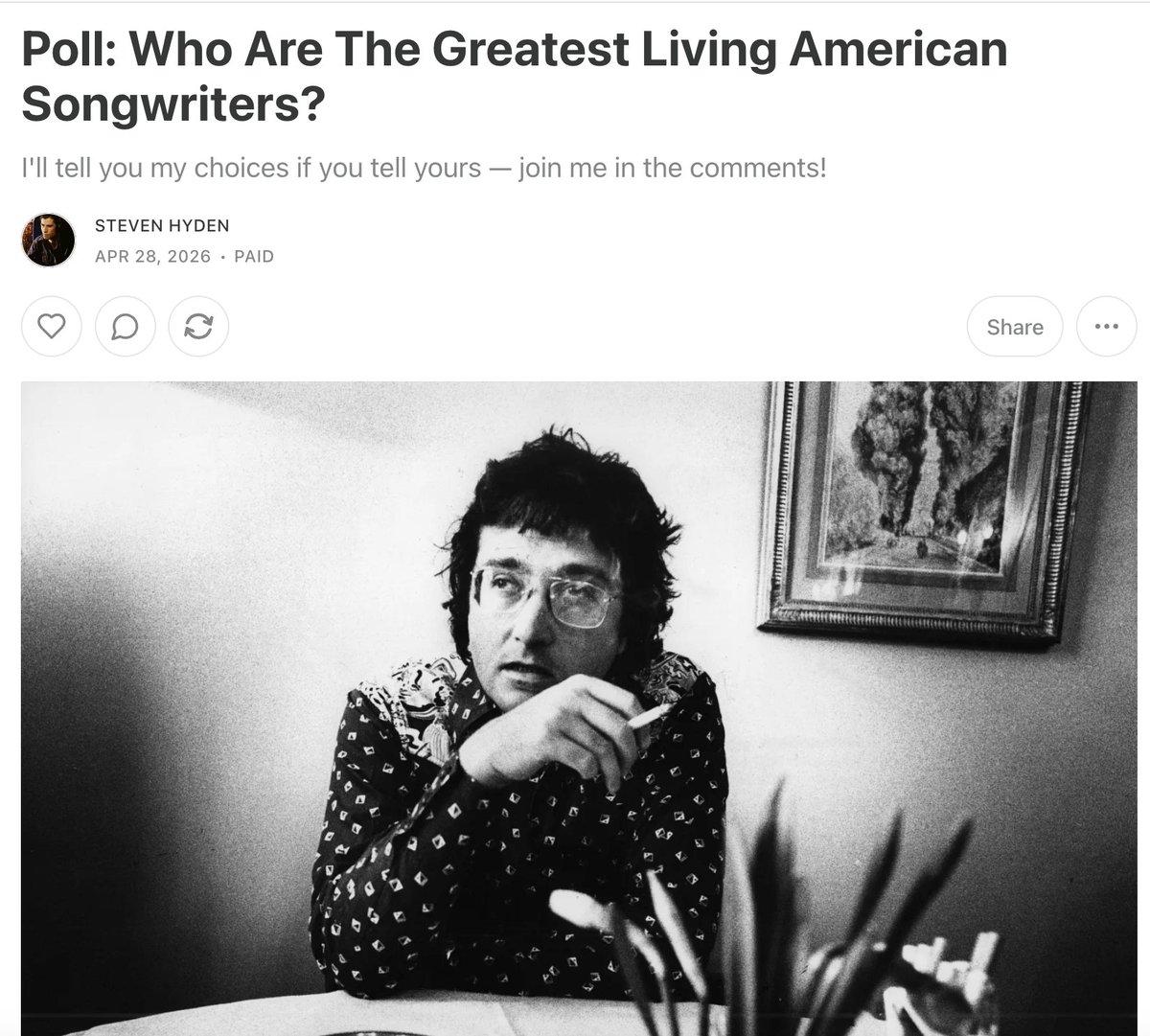 Create Your Own List of Top Living American Songwriters