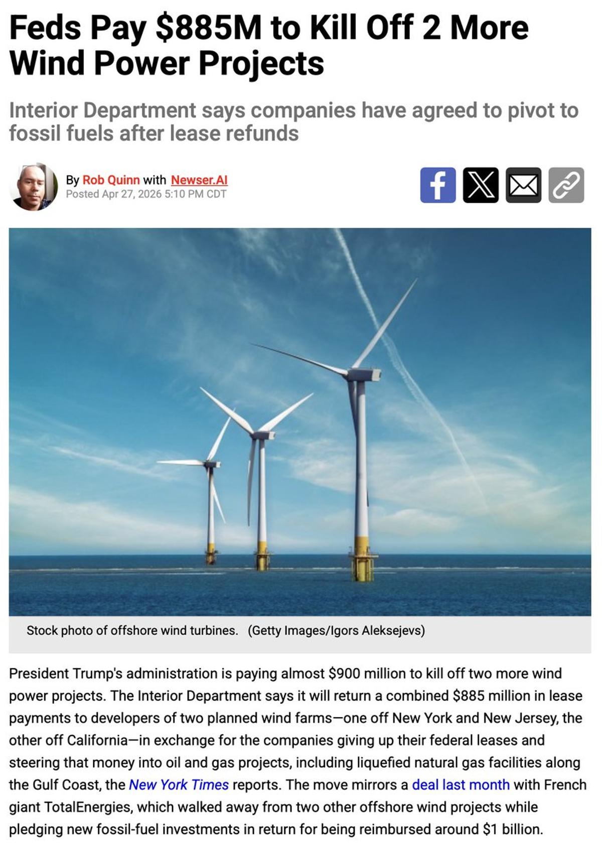 Trump Administration Redirects $900M From Wind to Oil