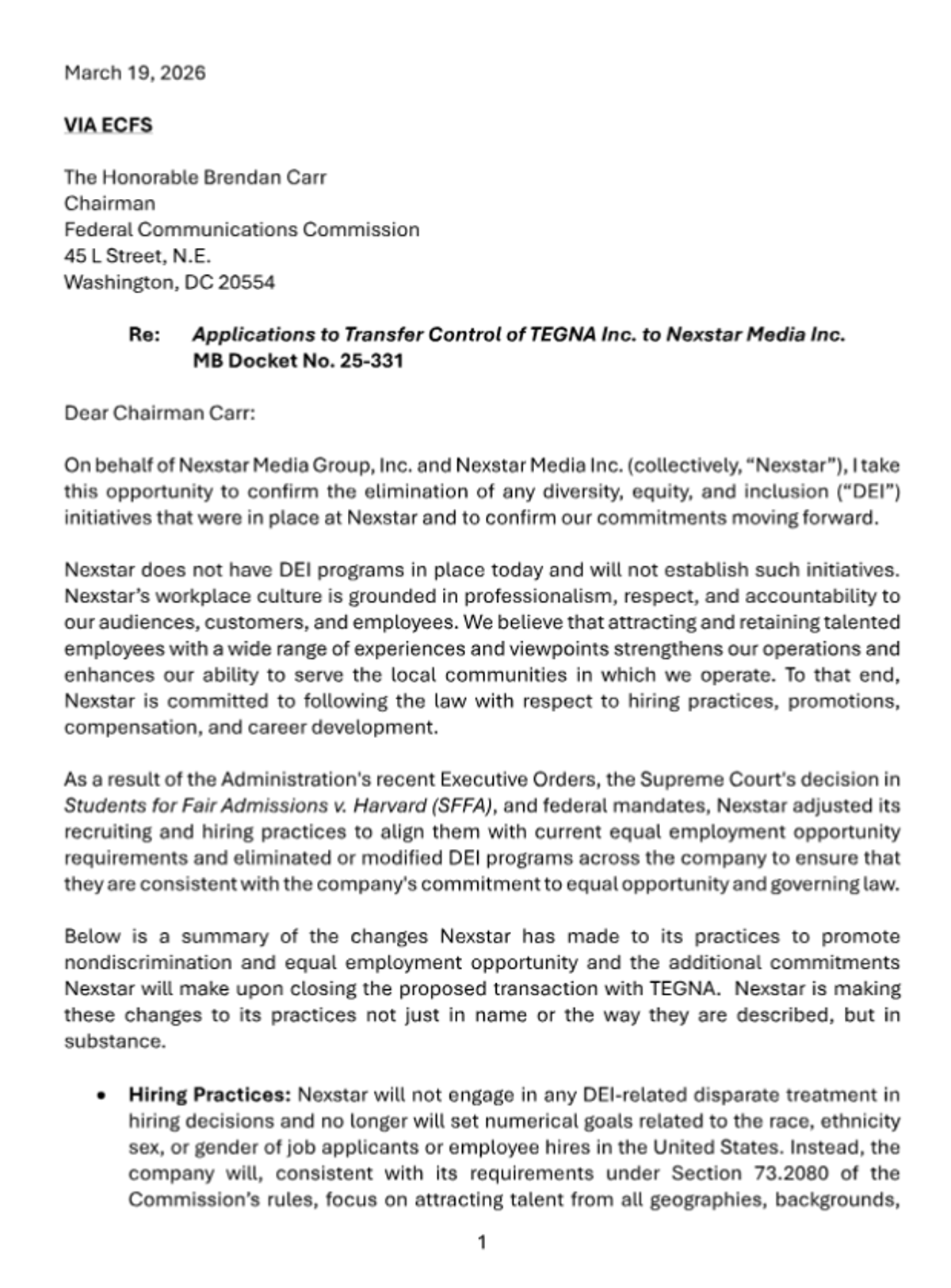 Nexstar CEO Declares No DEI Programs Amid FCC Approval