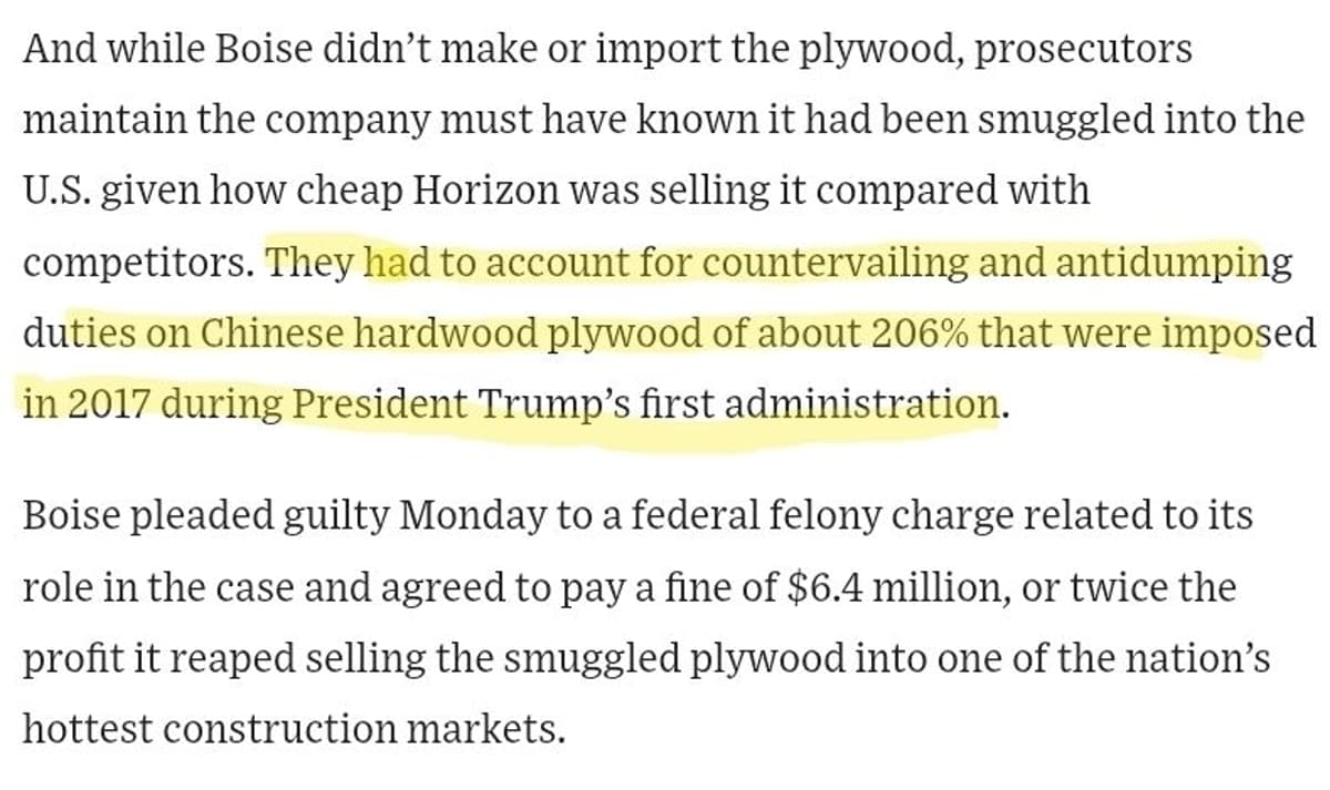 Higher Tariffs Drive Importers to Smuggle Plywood