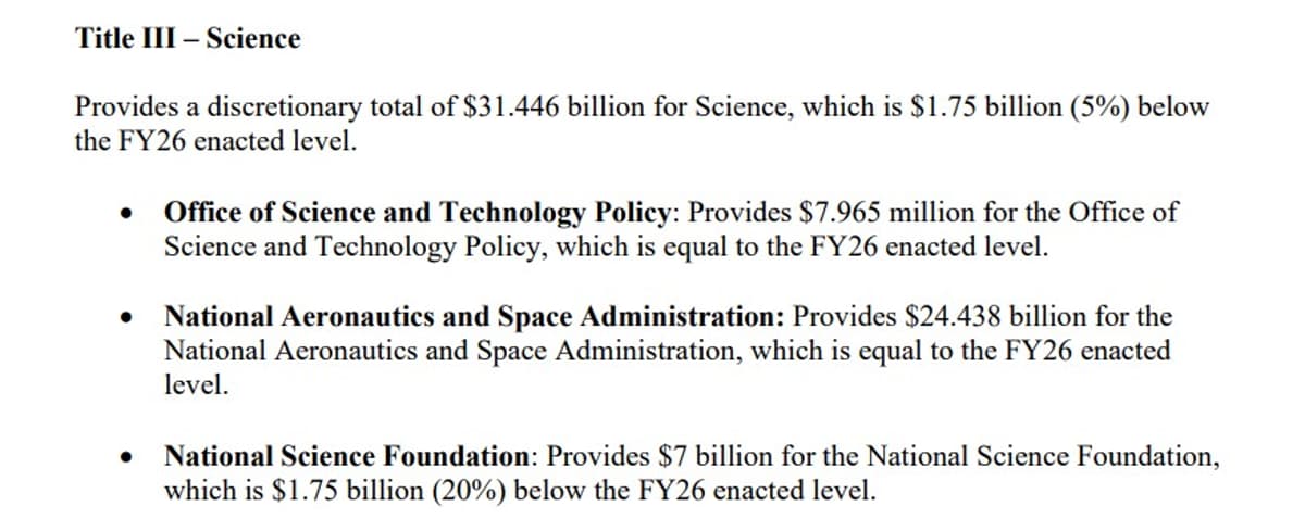 House Appropriations Unveils FY2027 NASA, NOAA Funding Bill