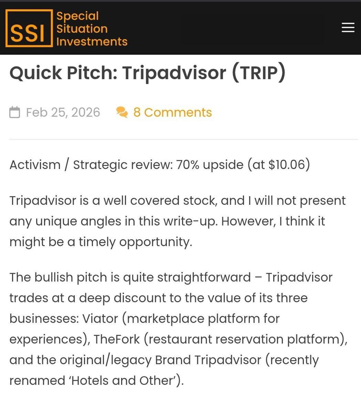 TRIP Stock Faces Activist Review, 50% Upside Potential