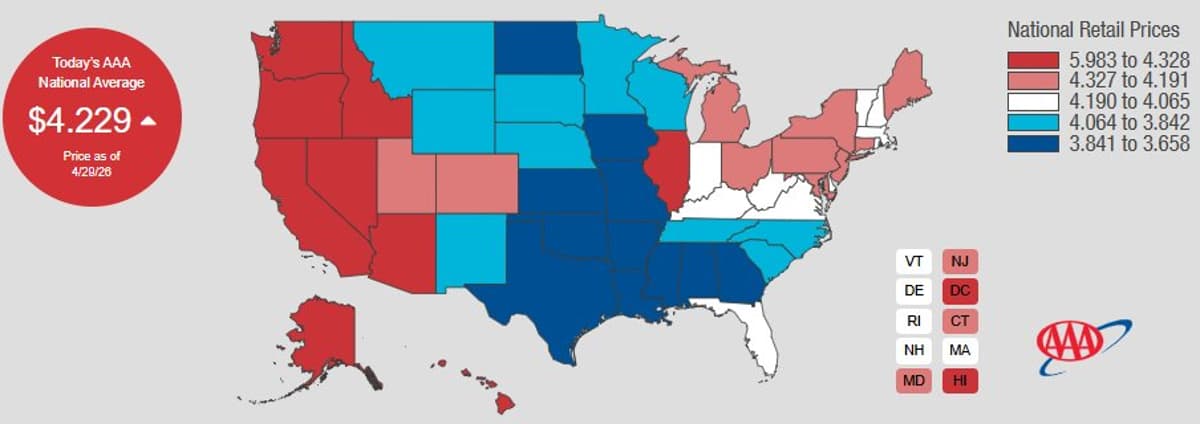 US Gas Prices Surge to $4.23, 30‑Year High