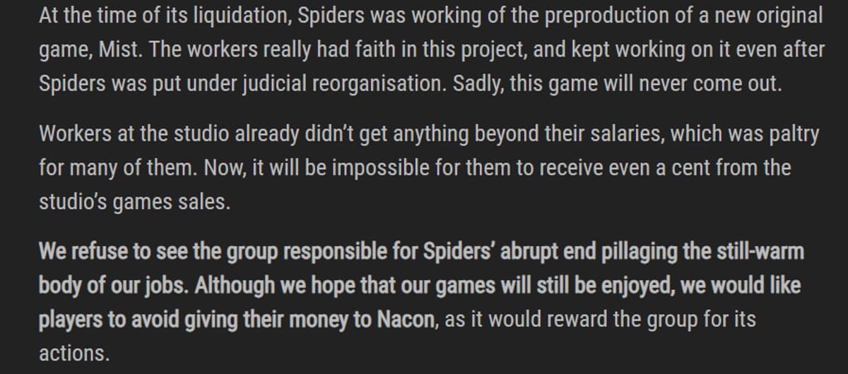 Union Accuses Nacon of Killing Spiders Studio