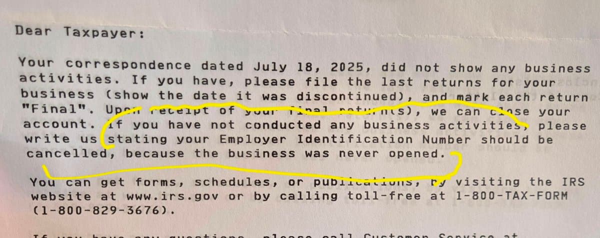 Cancel Unused EINs by Saying the Business Never Opened