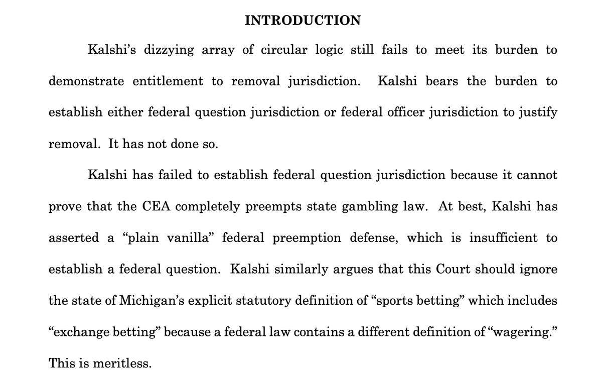 Michigan AG Challenges Kalshi's Preemption Defense, Demands State Court Remand
