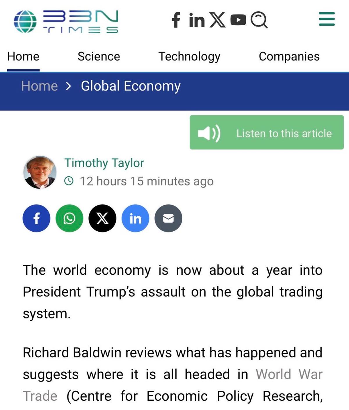 Timothy Taylor Praises World War Trade in Review