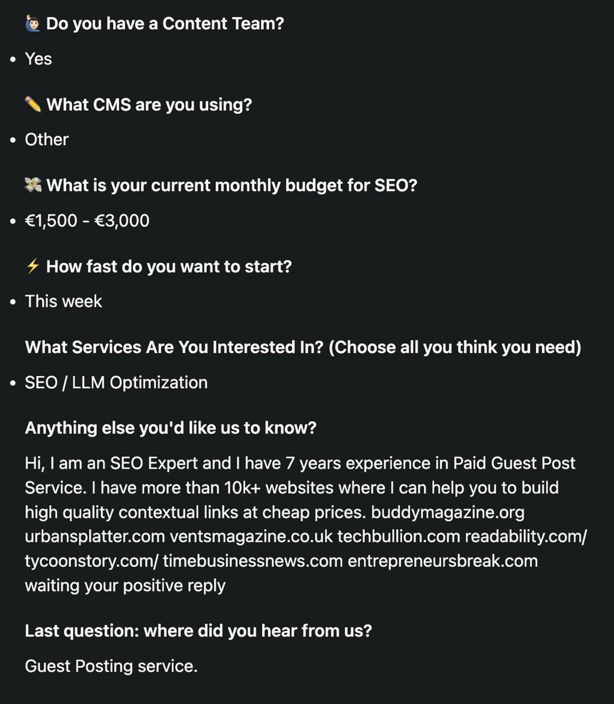 Charge $1 to Block Spam Backlink Pitches