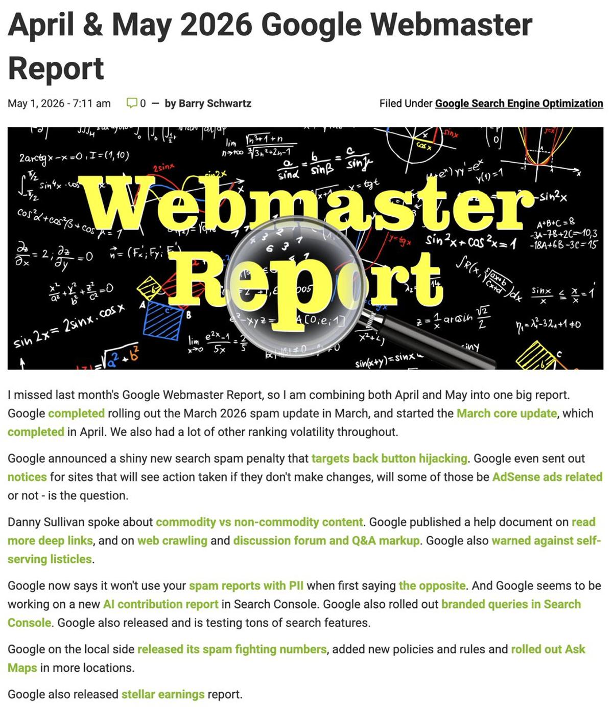 Google Webmaster Report: April‑May Highlights Unveiled