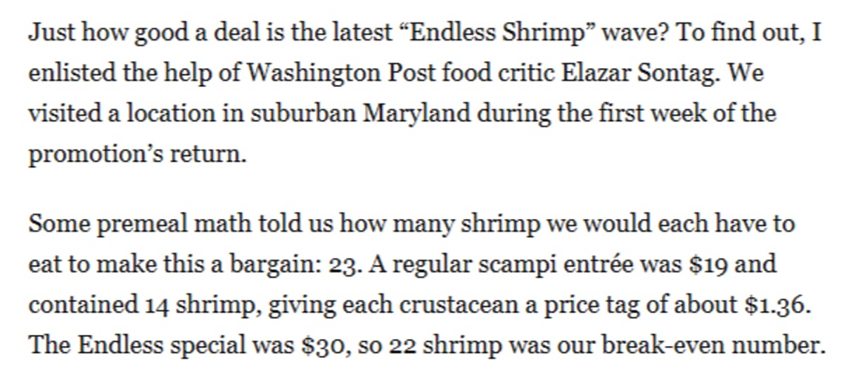 Red Lobster’s Endless Shrimp Worth Just 23 Pieces