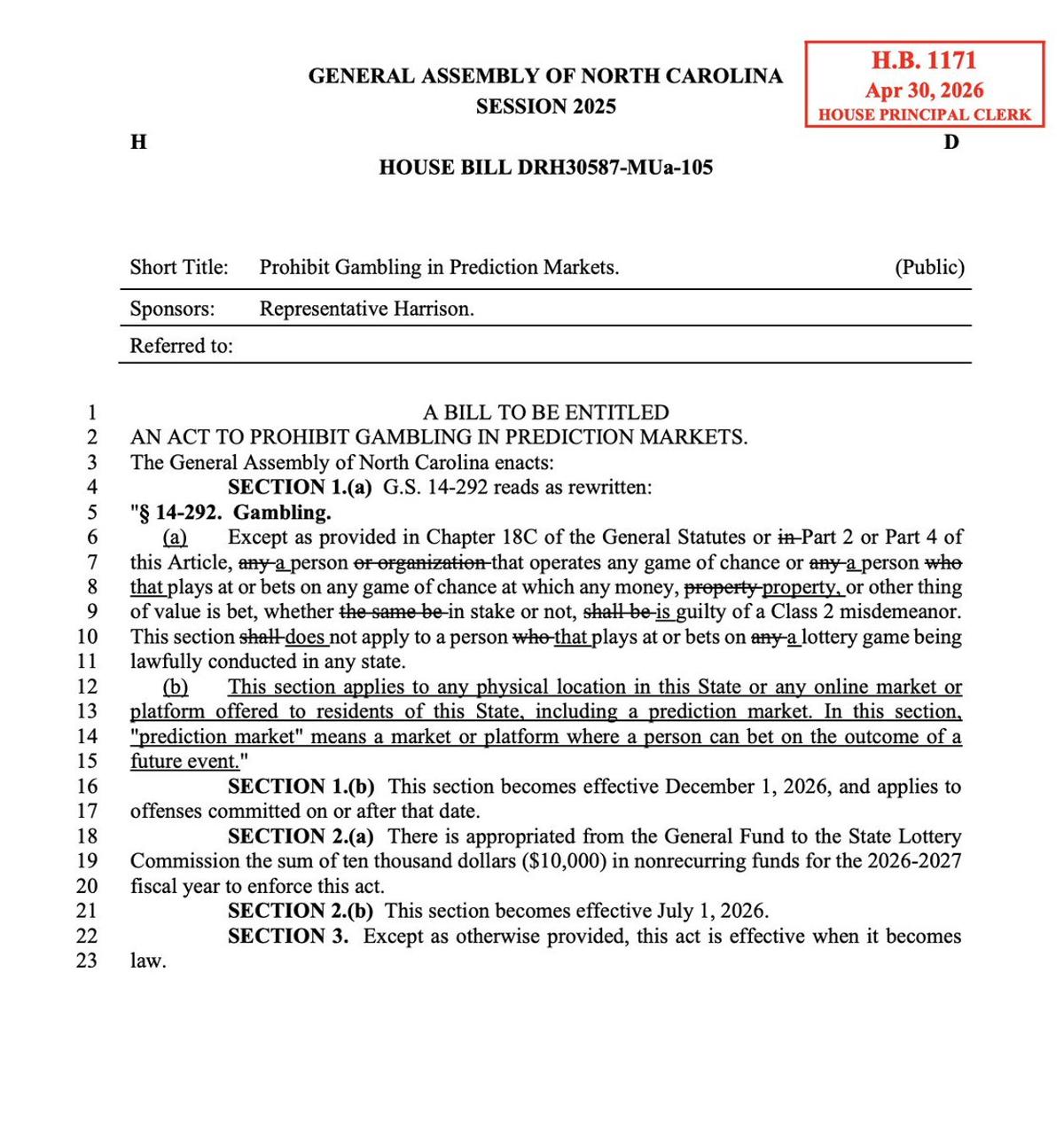 North Carolina Moves to Ban Prediction Markets Outright
