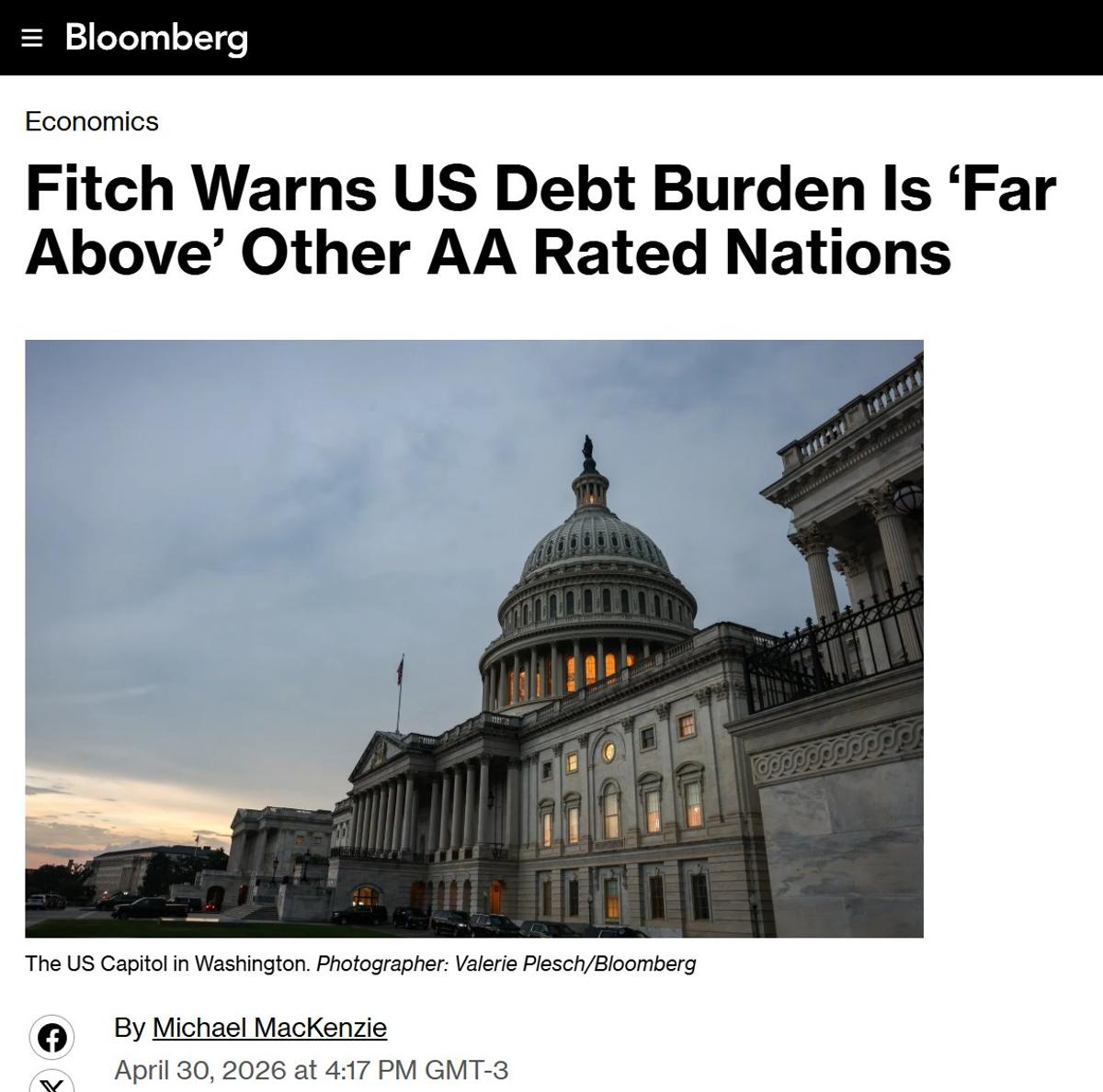 Fitch: U.S. Debt Levels Exceed Peer AA Nations