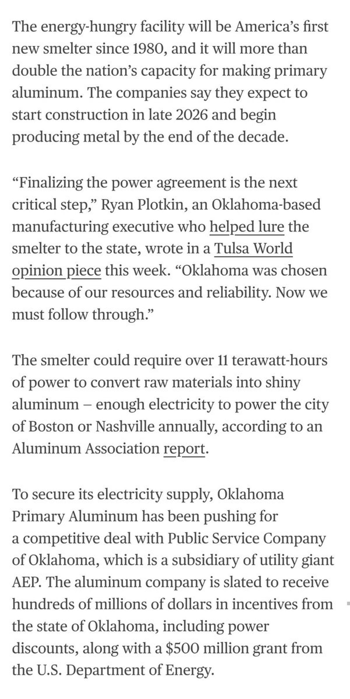 New US Aluminum Smelter Stalled by Power Deal