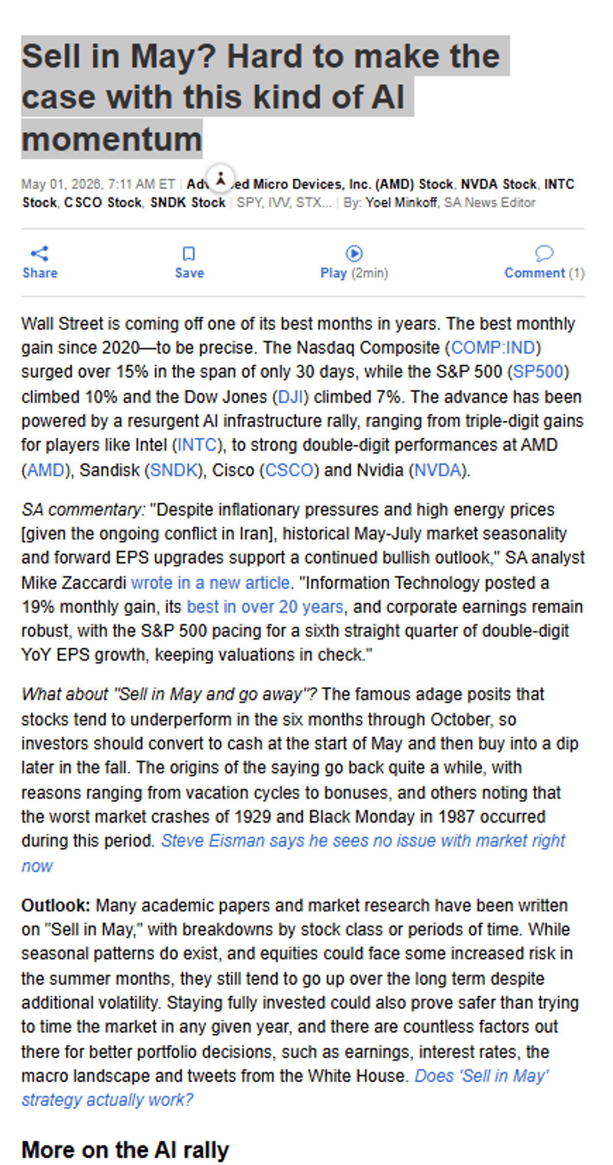 AI Momentum Undermines Traditional “Sell in May” Strategy