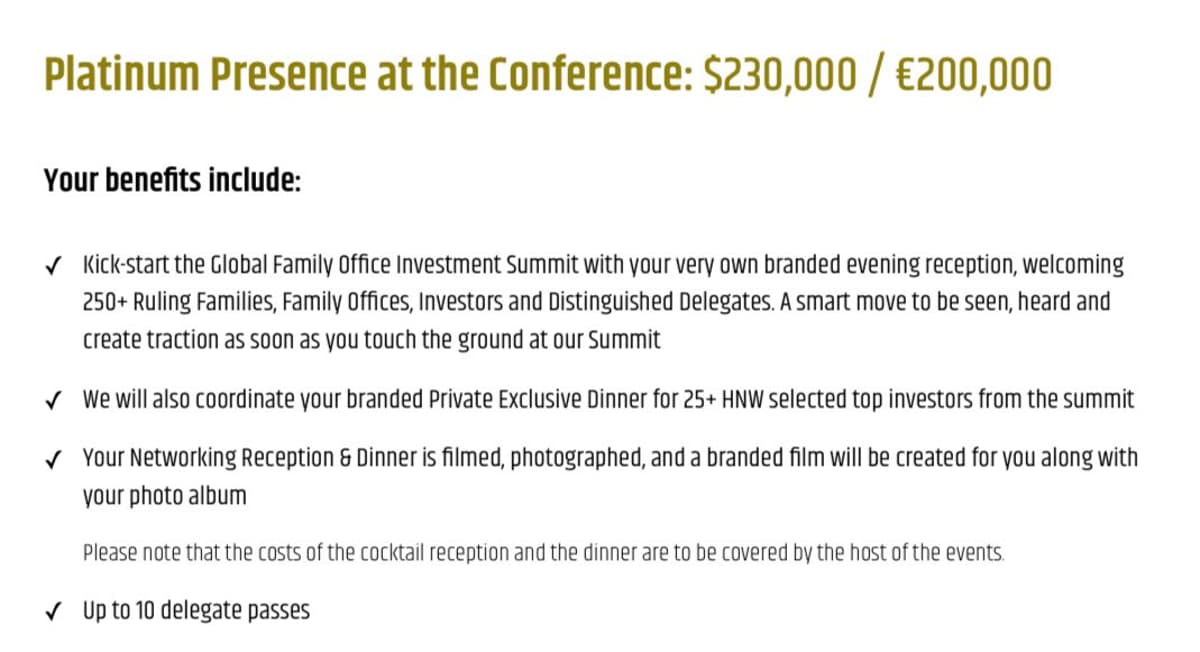 Pay $230k to Meet Unvetted Foreign Investors, Hidden Fees