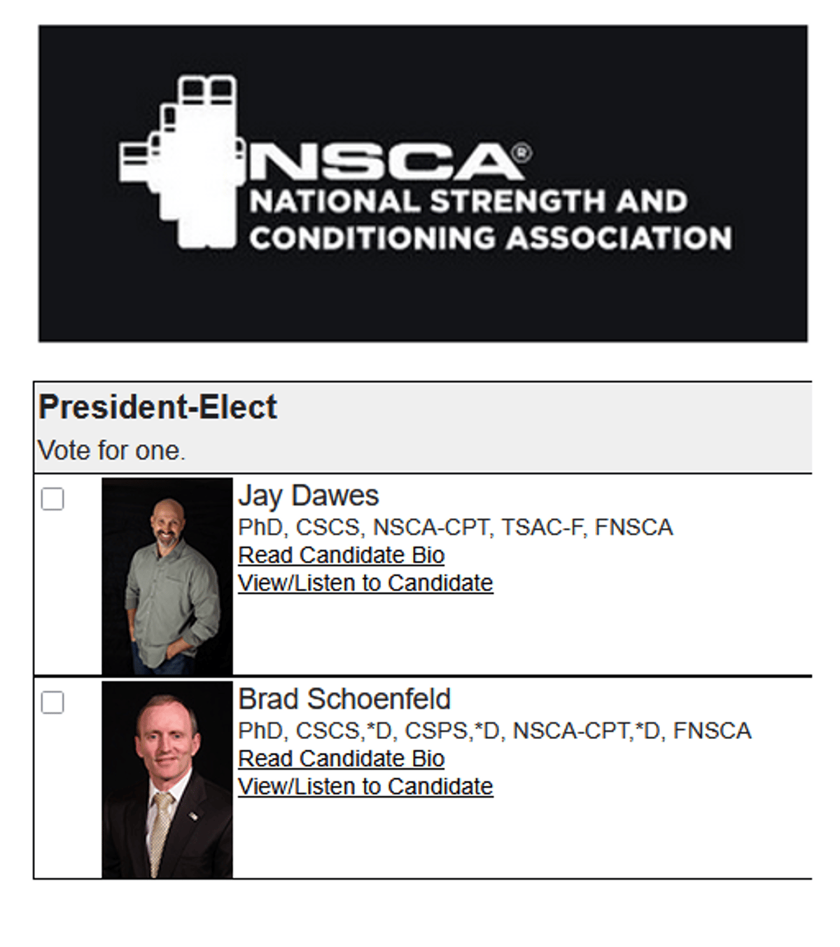 Vote for NSCA President Candidate, Make Your Voice Heard