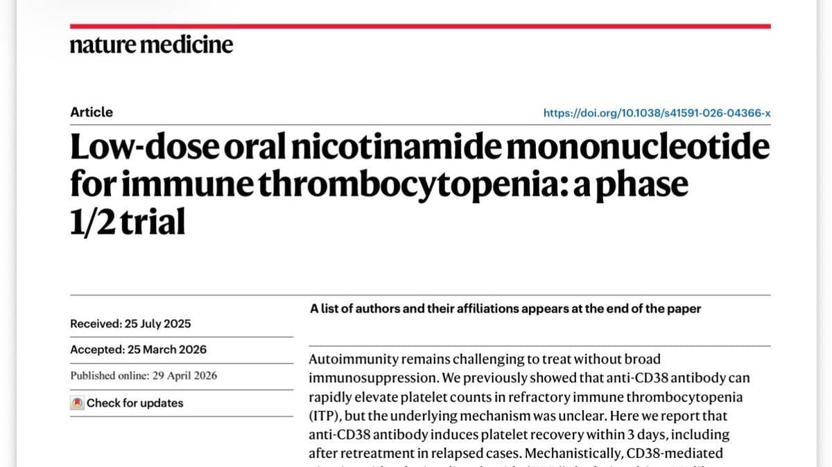 NMN Curbs Antibody Attacks, Eases Bleeding Disorder