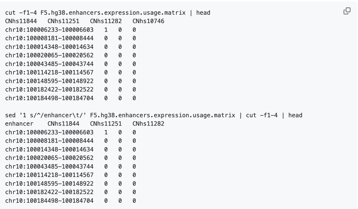 Missing Enhancer ID Header in 20GB Matrix