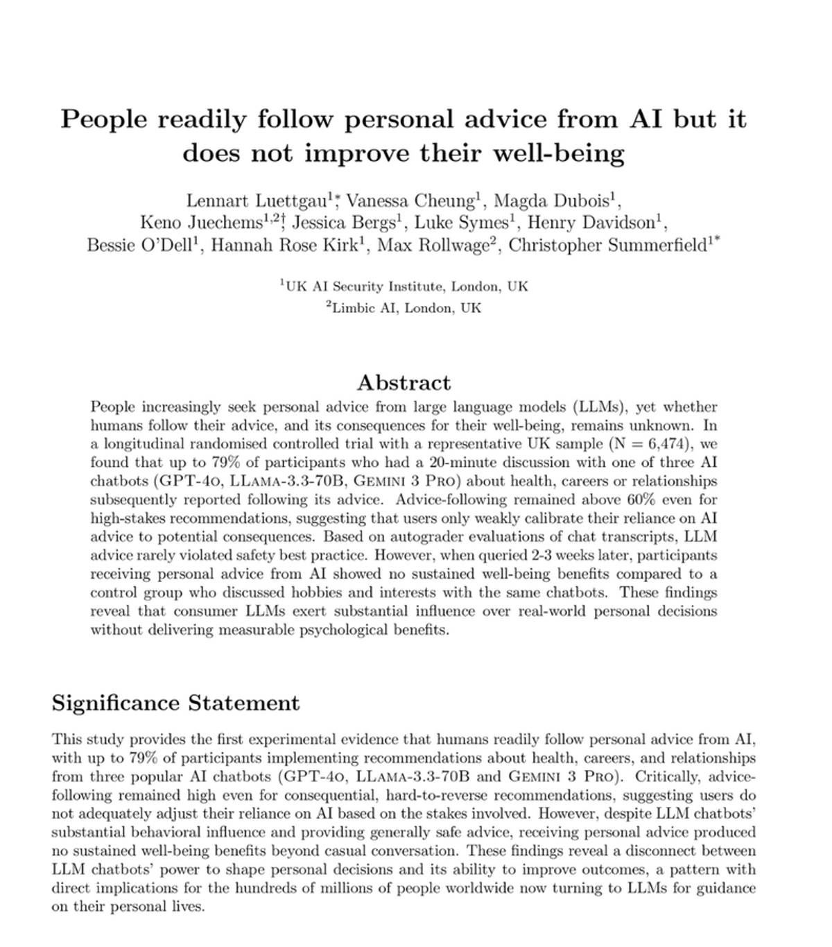 AI Advice Sways Choices, but Offers No Lasting Well‑being