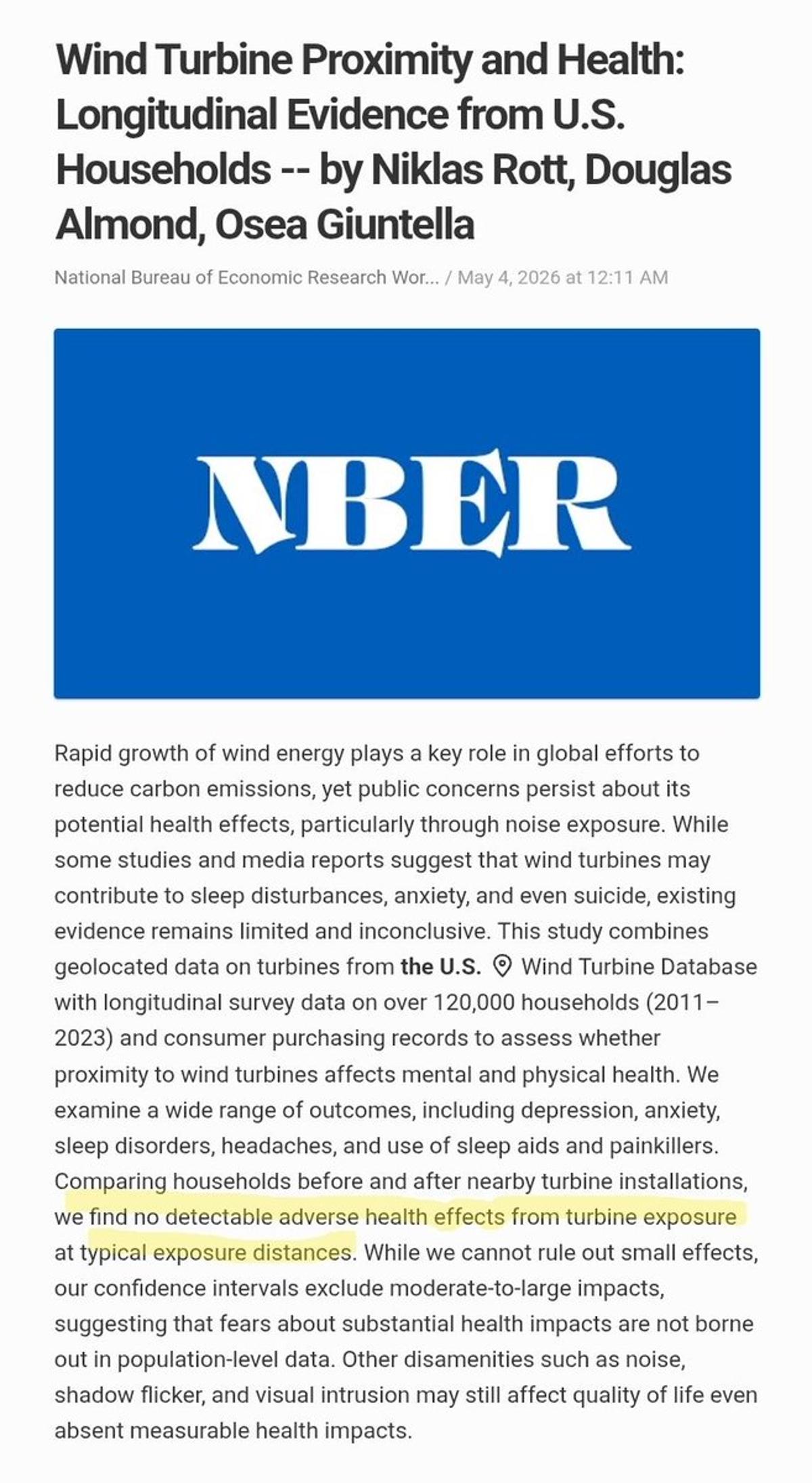 Study Finds No Health Risks Near Wind Turbines