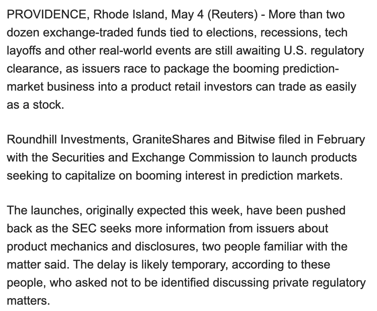 SEC Delays Launch of Prediction Market ETFs