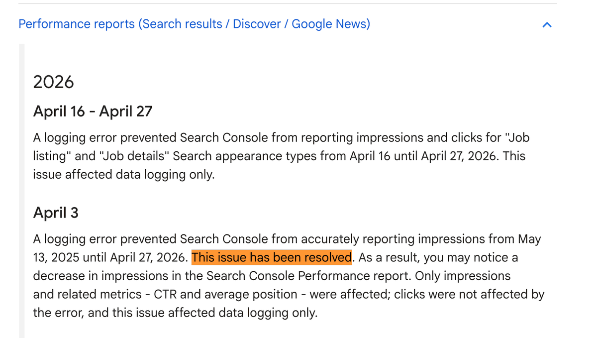 GSC Resolves 50‑week Logging Bug; Past Data Remains Lost