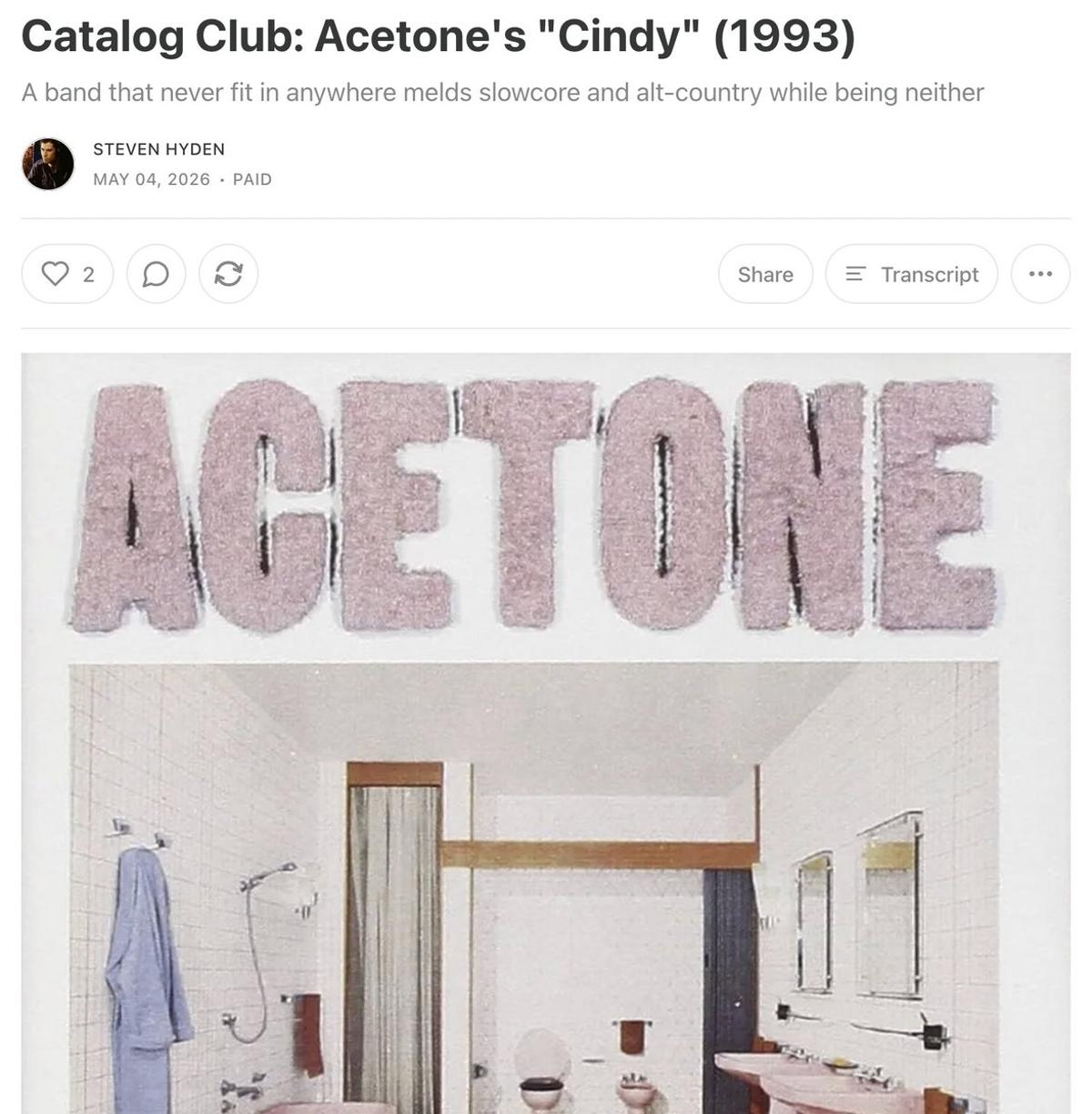 Discover Acetone's 1993 Debut “Cindy” – Your Next Favorite