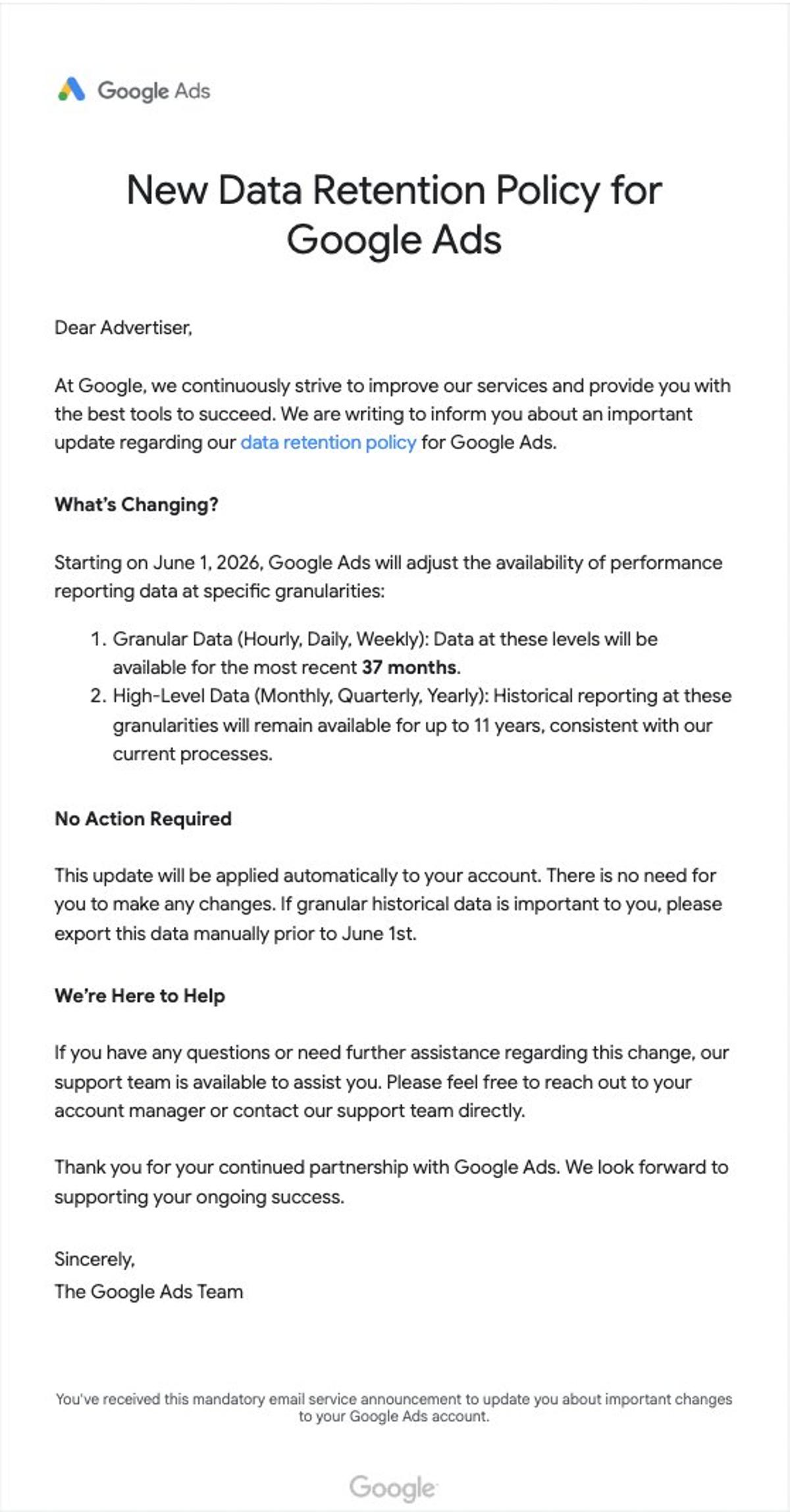 Google Ads Adds Granular Data Retention Policy
