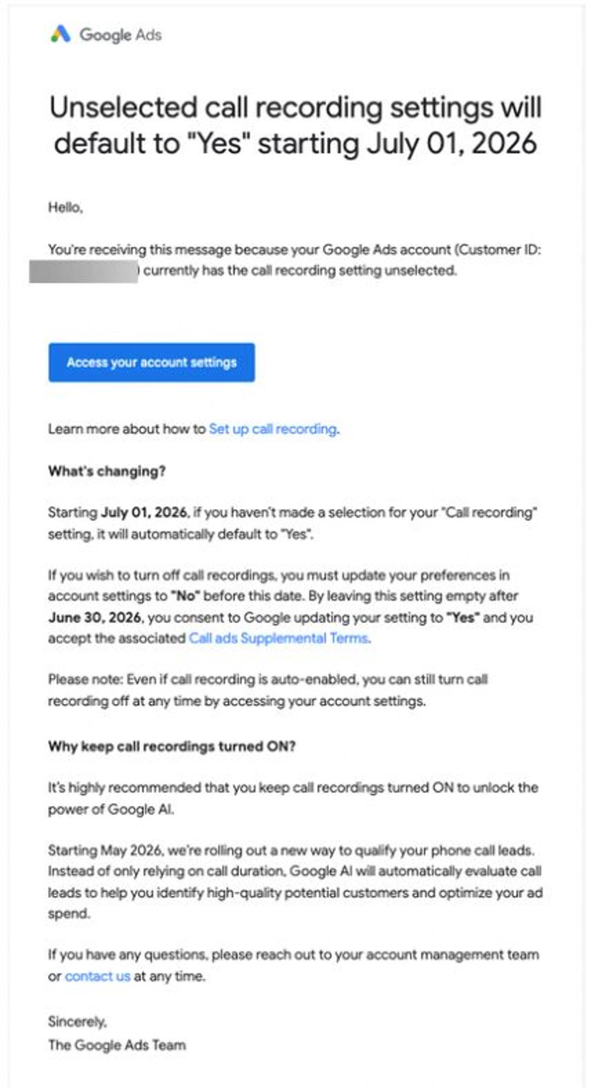 Google Ads Auto-Enables Call Recording Unless You Opt Out