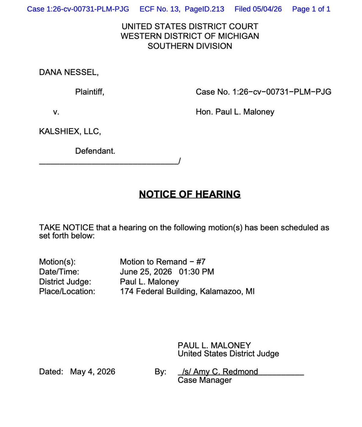 Judge Maloney to Hear Michigan AG Remand Motion June 25