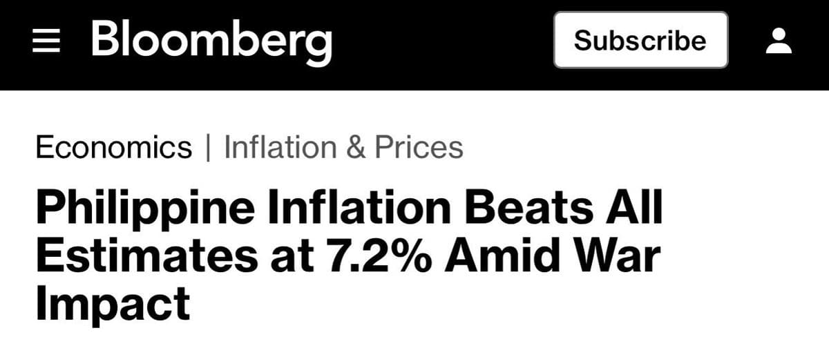 Philippine Inflation Spikes to 7.2% in April.