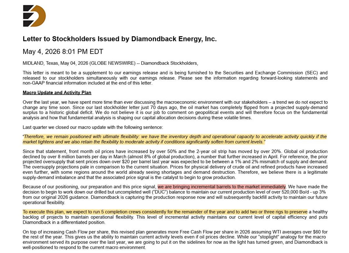DiamondBack Ramps up Output; Shale Reacts to $80 Oil