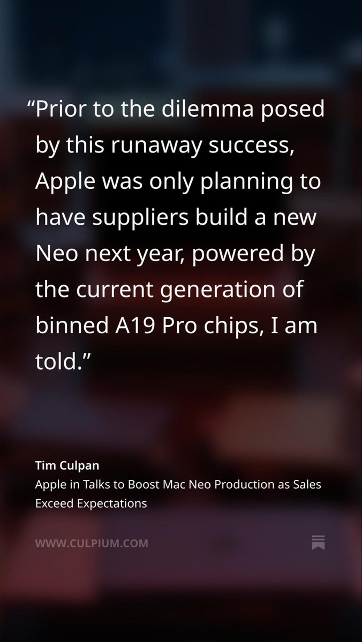 Tim Cook Confirms Massive Demand for Neo Device