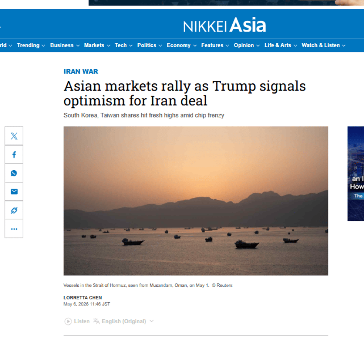 Asian Markets Surge on Trump‑backed Iran Optimism, Chip Rally