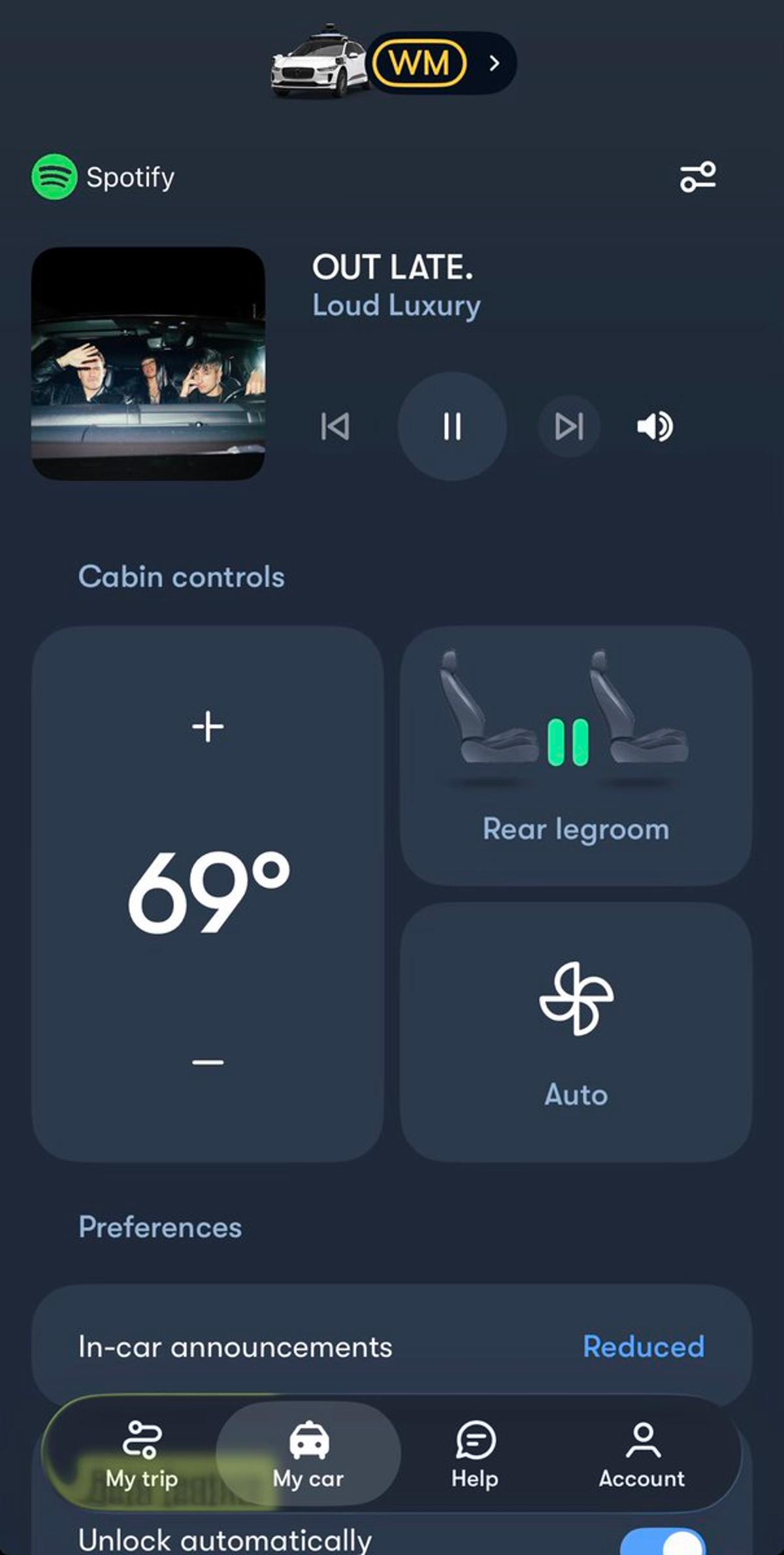 Waymo App’s Car Section Offers Easy In‑Ride Controls