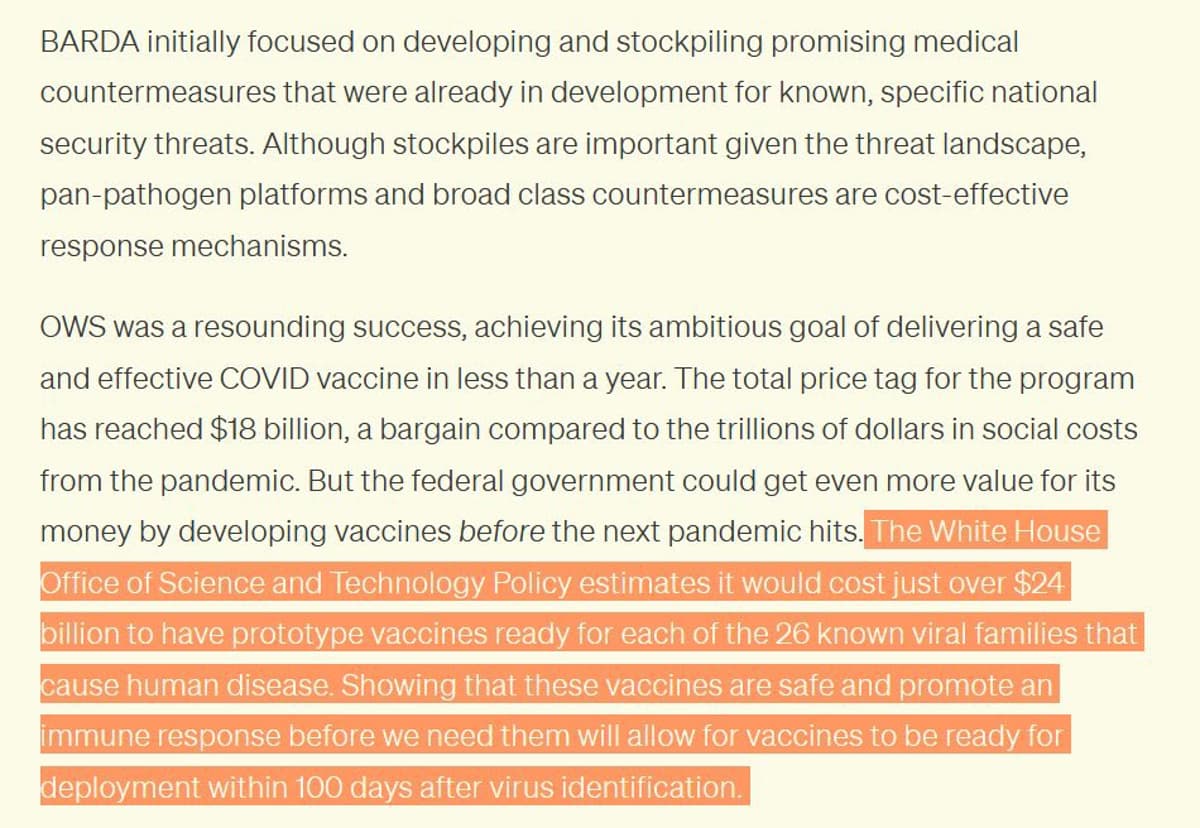 Unfunded $24B Could Have Delivered 100‑Day Prototype Vaccines