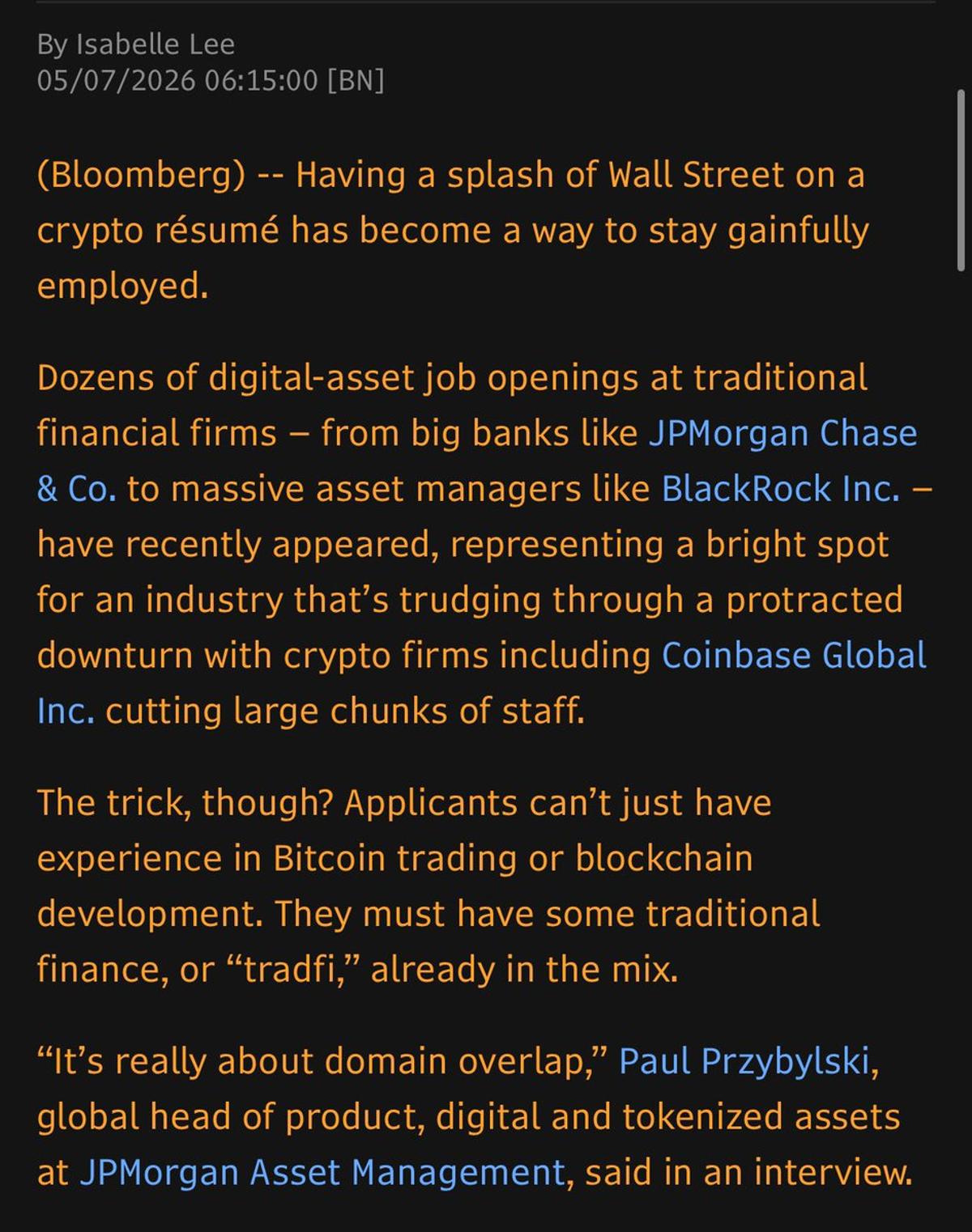 Big Finance Seeks Crypto‑Savvy Talent with TradFi Skills